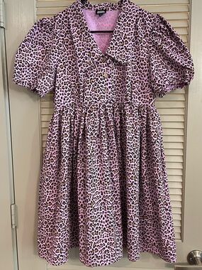 FitsM/L Rachel Navarez Leopard Print Puff-Sleeve Dress